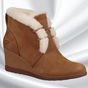UGG Jeovana Waterproof Wedge Ankle Boots Women Size 9.5 Tan Chestnut Suede